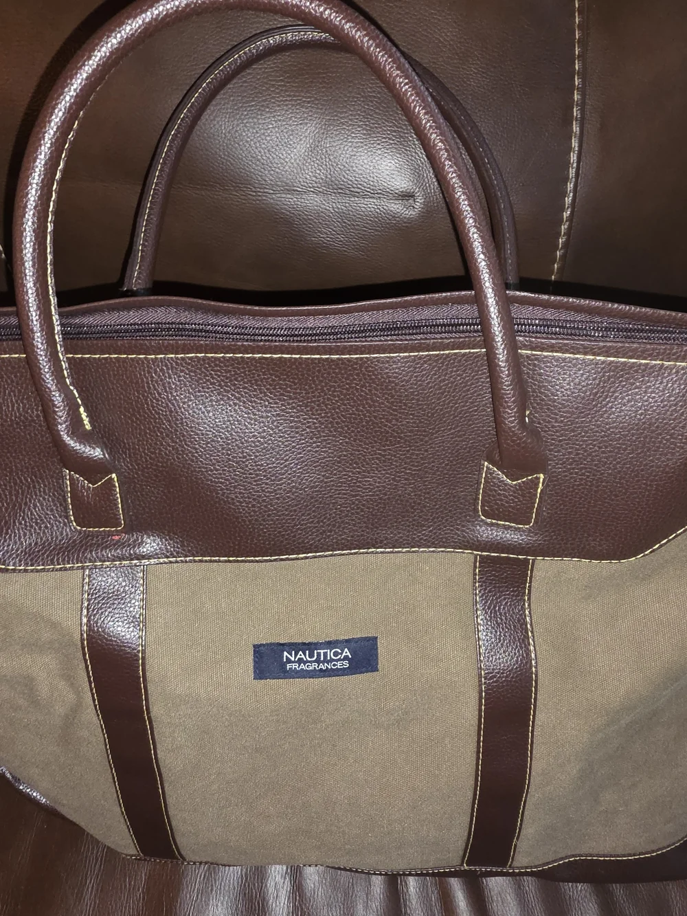 Nautica Men’s Brown Canvas & Leather Tote Bag